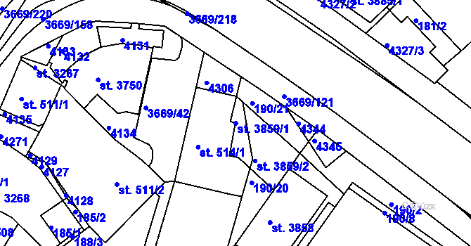 Parcela st. 3859/1 v KÚ Lanškroun, Katastrální mapa