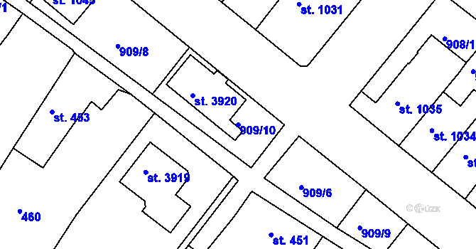Parcela st. 909/10 v KÚ Lanškroun, Katastrální mapa