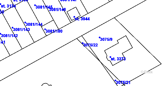 Parcela st. 3075/22 v KÚ Lanškroun, Katastrální mapa