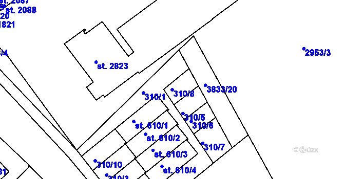 Parcela st. 310/8 v KÚ Lanškroun, Katastrální mapa