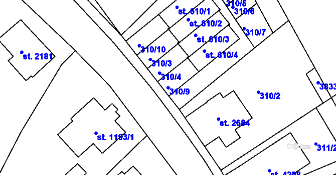 Parcela st. 310/9 v KÚ Lanškroun, Katastrální mapa