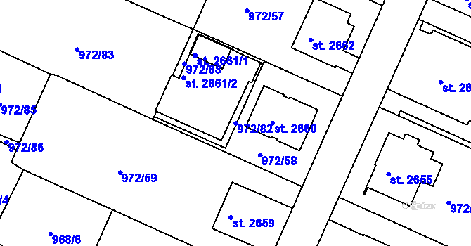 Parcela st. 972/82 v KÚ Lanškroun, Katastrální mapa