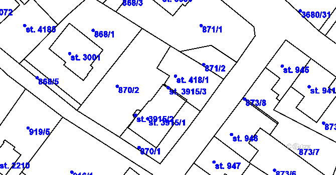 Parcela st. 3915/3 v KÚ Lanškroun, Katastrální mapa