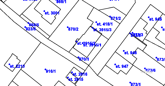 Parcela st. 3915/1 v KÚ Lanškroun, Katastrální mapa