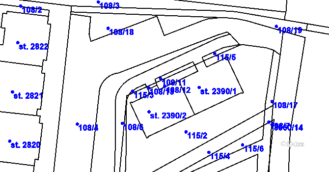 Parcela st. 108/12 v KÚ Lanškroun, Katastrální mapa