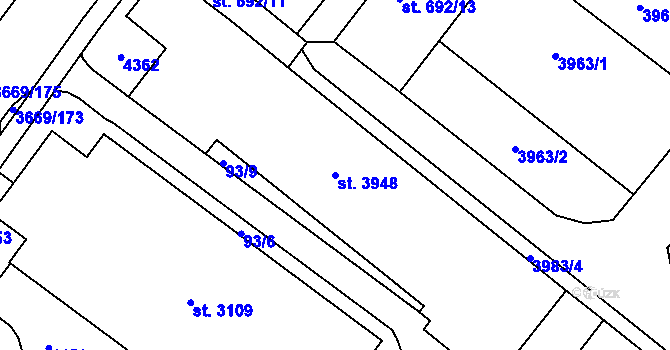 Parcela st. 3948 v KÚ Lanškroun, Katastrální mapa