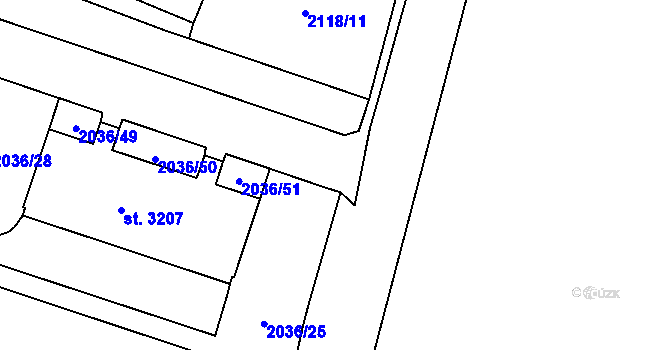 Parcela st. 2036/40 v KÚ Lanškroun, Katastrální mapa