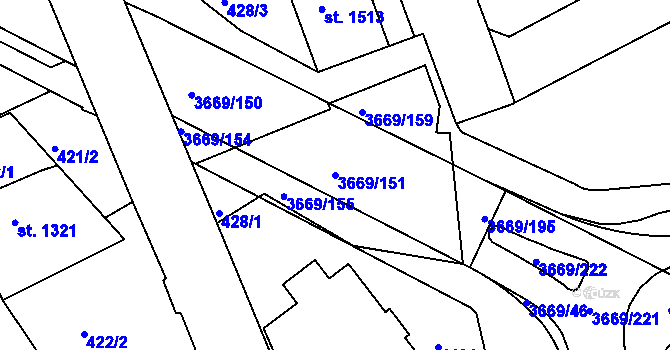 Parcela st. 3669/151 v KÚ Lanškroun, Katastrální mapa