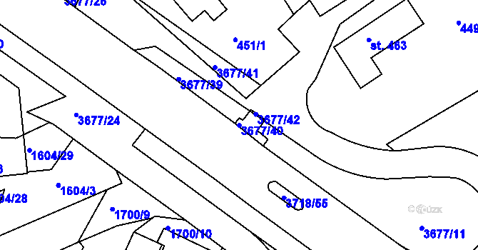Parcela st. 3677/40 v KÚ Lanškroun, Katastrální mapa