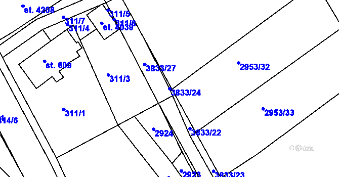 Parcela st. 3833/24 v KÚ Lanškroun, Katastrální mapa