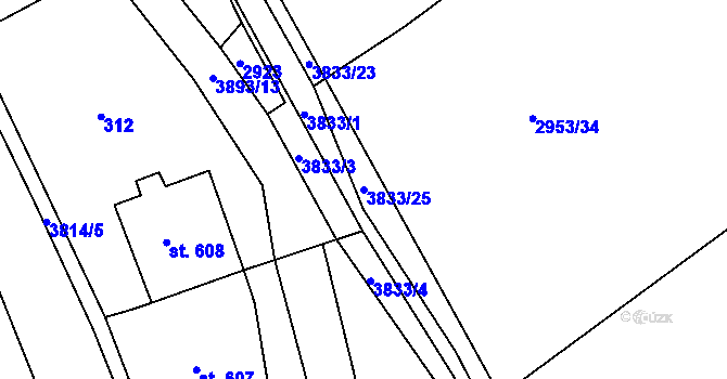 Parcela st. 3833/25 v KÚ Lanškroun, Katastrální mapa