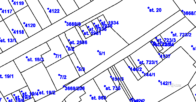 Parcela st. 5/1 v KÚ Lanškroun, Katastrální mapa