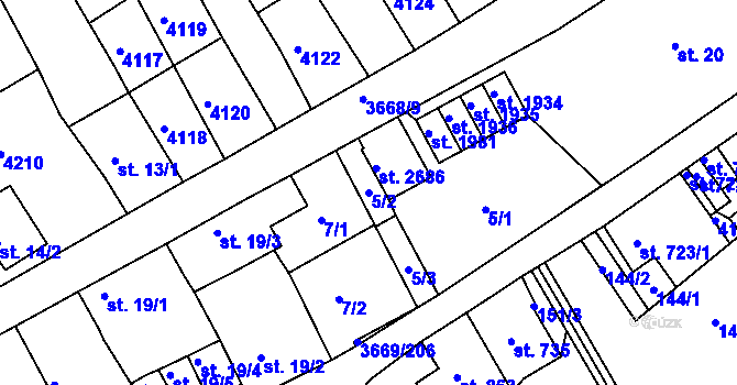 Parcela st. 5/2 v KÚ Lanškroun, Katastrální mapa