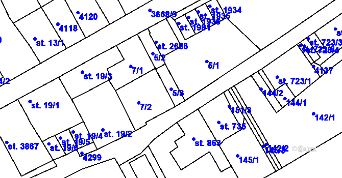 Parcela st. 5/3 v KÚ Lanškroun, Katastrální mapa
