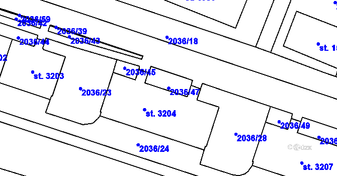 Parcela st. 2036/47 v KÚ Lanškroun, Katastrální mapa