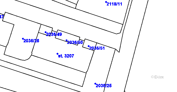 Parcela st. 2036/51 v KÚ Lanškroun, Katastrální mapa