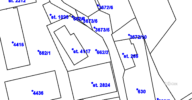 Parcela st. 662/2 v KÚ Lanškroun, Katastrální mapa