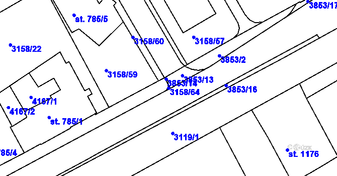 Parcela st. 3158/64 v KÚ Lanškroun, Katastrální mapa