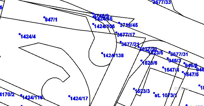 Parcela st. 1424/138 v KÚ Lanškroun, Katastrální mapa