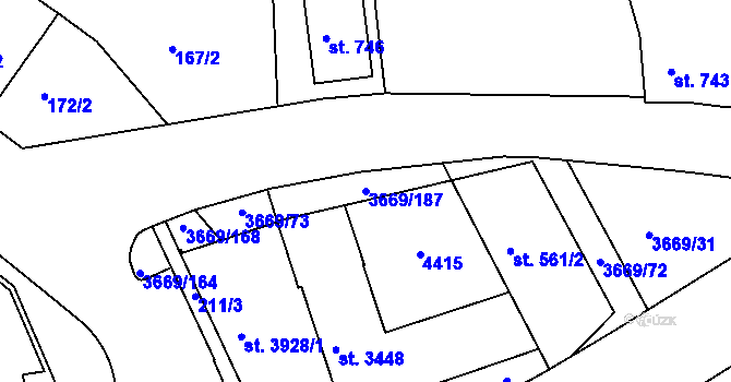 Parcela st. 3669/187 v KÚ Lanškroun, Katastrální mapa