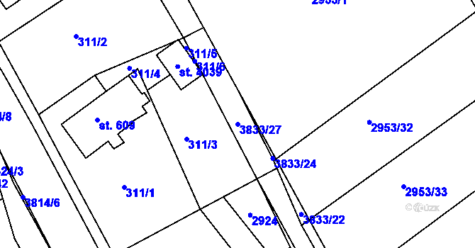 Parcela st. 3833/27 v KÚ Lanškroun, Katastrální mapa