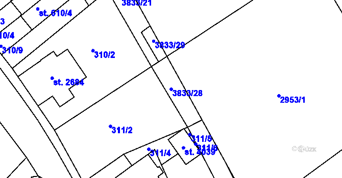 Parcela st. 3833/28 v KÚ Lanškroun, Katastrální mapa