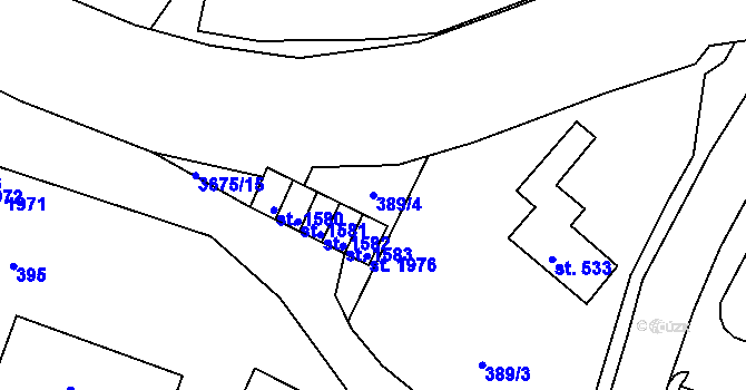 Parcela st. 389/4 v KÚ Lanškroun, Katastrální mapa