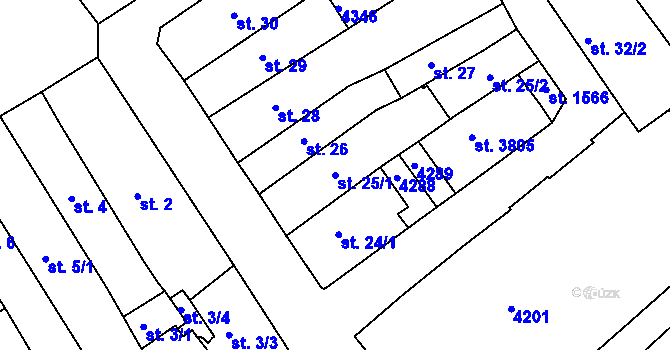 Parcela st. 25/1 v KÚ Lanškroun, Katastrální mapa