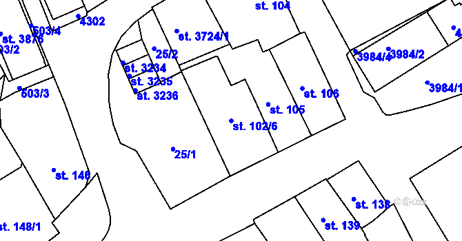 Parcela st. 102/6 v KÚ Lanškroun, Katastrální mapa