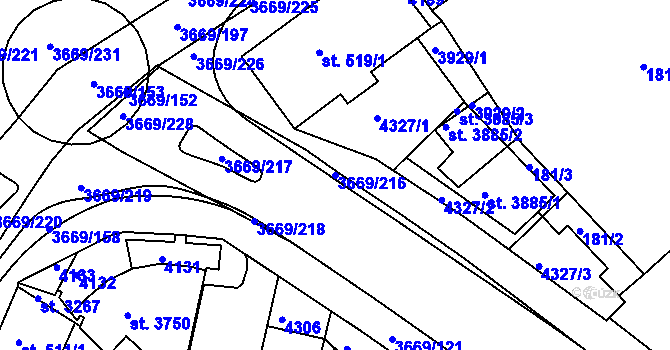 Parcela st. 3669/216 v KÚ Lanškroun, Katastrální mapa