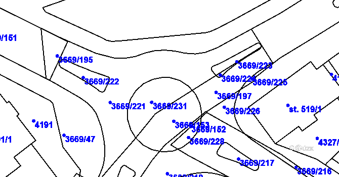 Parcela st. 3669/232 v KÚ Lanškroun, Katastrální mapa