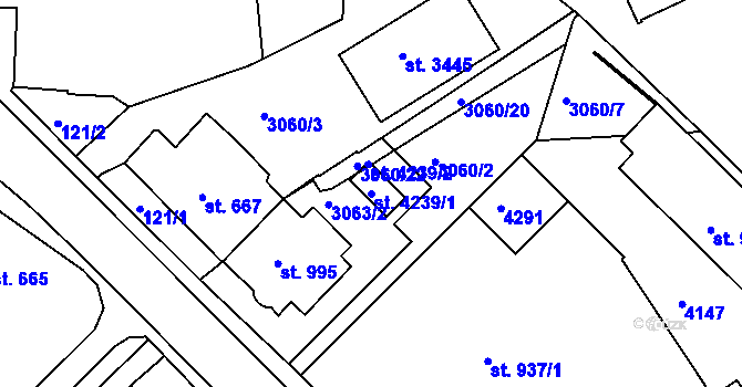 Parcela st. 4239/1 v KÚ Lanškroun, Katastrální mapa