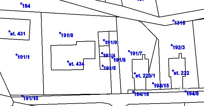 Parcela st. 191/4 v KÚ Dolní Třešňovec, Katastrální mapa