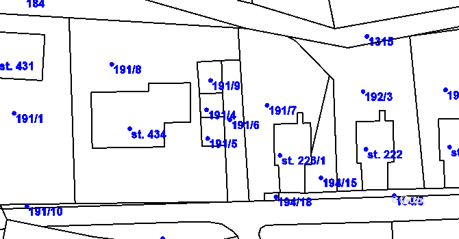 Parcela st. 191/6 v KÚ Dolní Třešňovec, Katastrální mapa