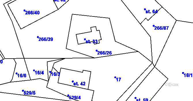 Parcela st. 266/26 v KÚ Lanšperk, Katastrální mapa