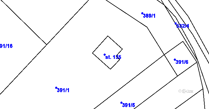 Parcela st. 135 v KÚ Lanšperk, Katastrální mapa