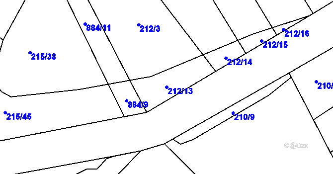 Parcela st. 212/13 v KÚ Lány, Katastrální mapa