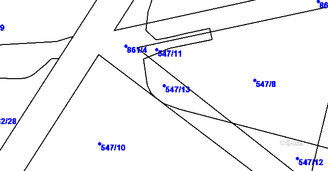 Parcela st. 547/13 v KÚ Lány, Katastrální mapa