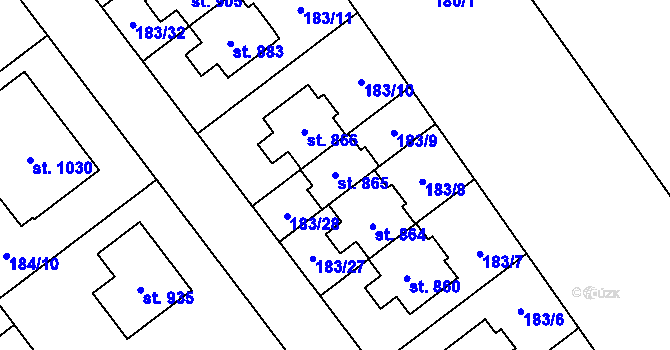 Parcela st. 865 v KÚ Lány, Katastrální mapa