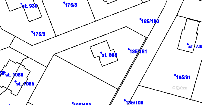 Parcela st. 888 v KÚ Lány, Katastrální mapa