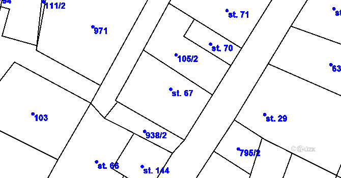 Parcela st. 67 v KÚ Lány, Katastrální mapa