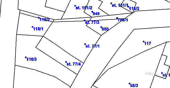 Parcela st. 77/1 v KÚ Lány, Katastrální mapa
