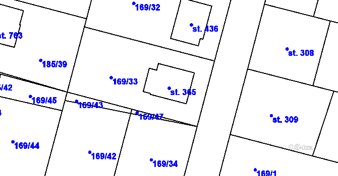 Parcela st. 365 v KÚ Lány, Katastrální mapa