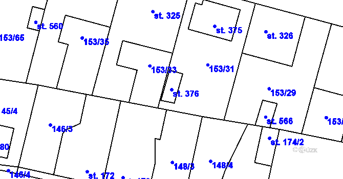 Parcela st. 376 v KÚ Lány, Katastrální mapa