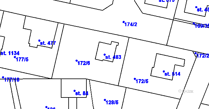 Parcela st. 483 v KÚ Lány, Katastrální mapa