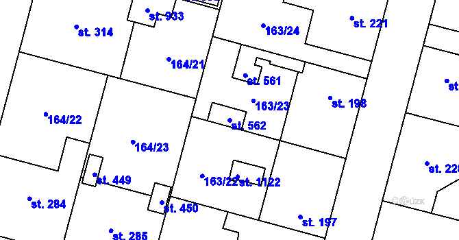 Parcela st. 562 v KÚ Lány, Katastrální mapa