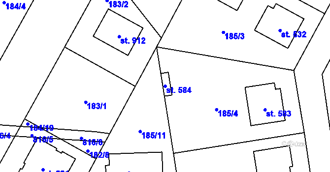 Parcela st. 584 v KÚ Lány, Katastrální mapa