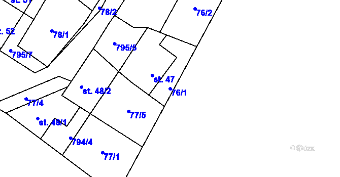 Parcela st. 76/1 v KÚ Lány, Katastrální mapa