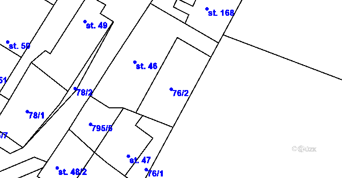 Parcela st. 76/2 v KÚ Lány, Katastrální mapa