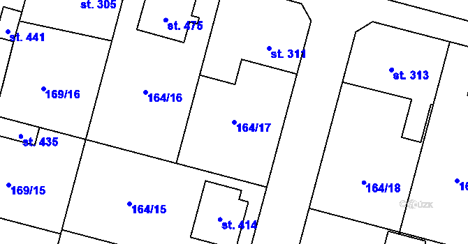 Parcela st. 164/17 v KÚ Lány, Katastrální mapa